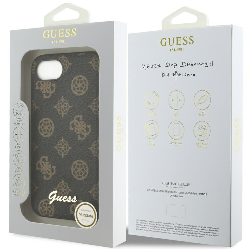 Husa MagSafe pentru Apple iPhone 16e, Guess, Peony Script, Neagra