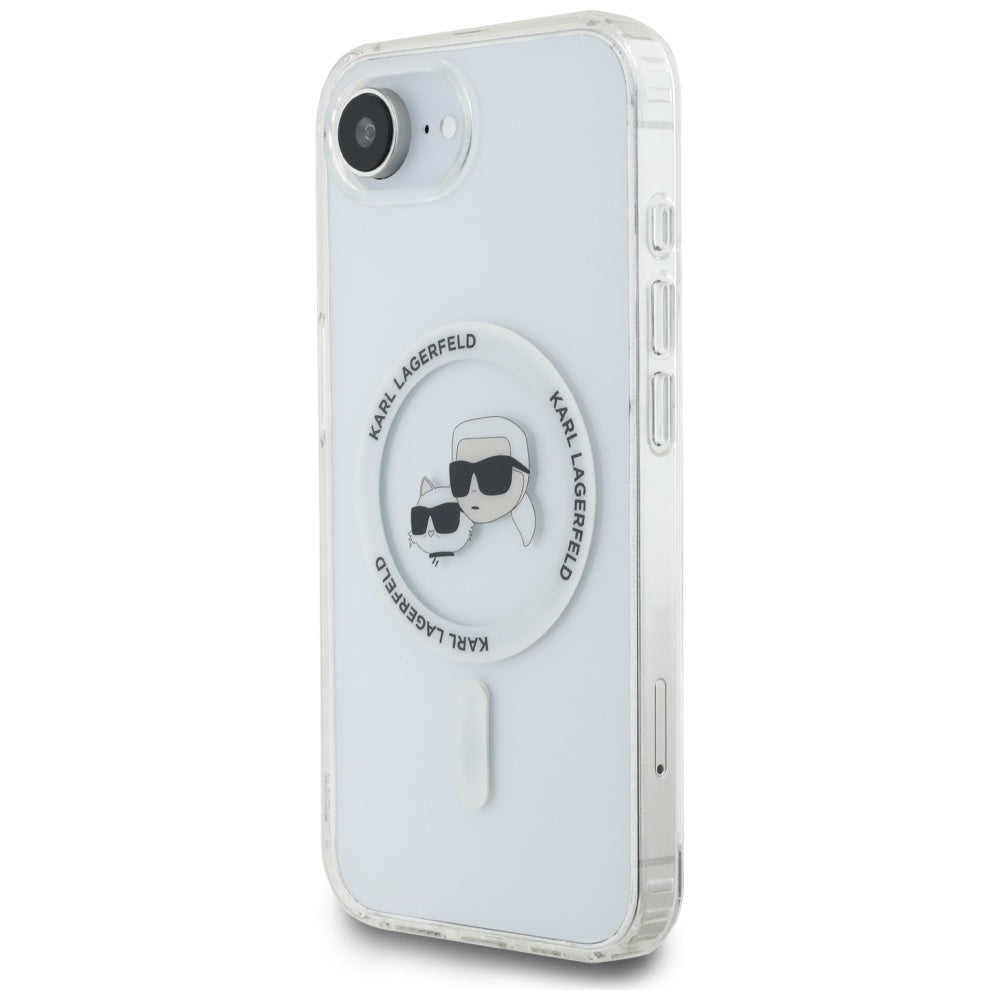 Husa MagSafe pentru Apple iPhone 16e, Karl Lagerfeld, IML Metal Karl & Choupette's Heads, Alba