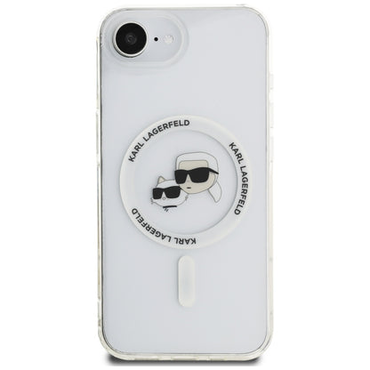 Husa MagSafe pentru Apple iPhone 16e, Karl Lagerfeld, IML Metal Karl & Choupette's Heads, Alba