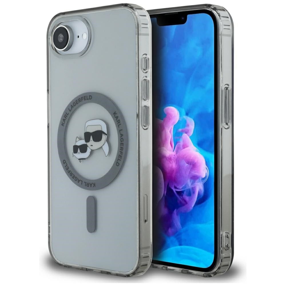 Husa MagSafe pentru Apple iPhone 16e, Karl Lagerfeld, IML Metal Karl & Choupette's Heads, Neagra