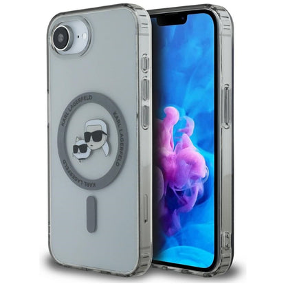 Husa MagSafe pentru Apple iPhone 16e, Karl Lagerfeld, IML Metal Karl & Choupette's Heads, Neagra