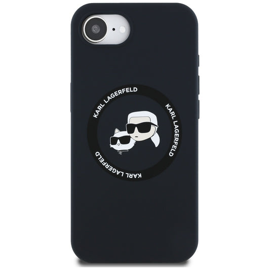 Husa MagSafe pentru Apple iPhone 16e, Karl Lagerfeld, Silicone Karl & Choupette's Heads, Neagra