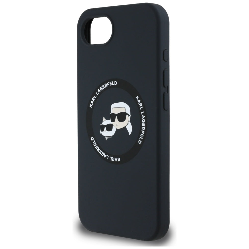 Husa MagSafe pentru Apple iPhone 16e, Karl Lagerfeld, Silicone Karl & Choupette's Heads, Neagra
