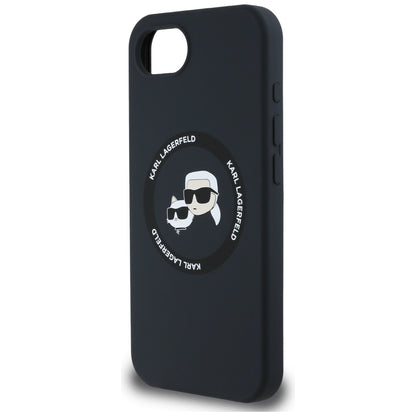 Husa MagSafe pentru Apple iPhone 16e, Karl Lagerfeld, Silicone Karl & Choupette's Heads, Neagra