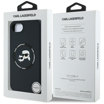 Husa MagSafe pentru Apple iPhone 16e, Karl Lagerfeld, Silicone Karl & Choupette's Heads, Neagra
