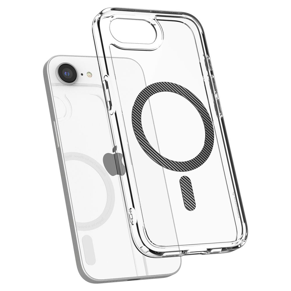 Husa MagSafe pentru Apple iPhone 17e / 16e, Spigen, Ultra Hybrid Carbon, Transparenta