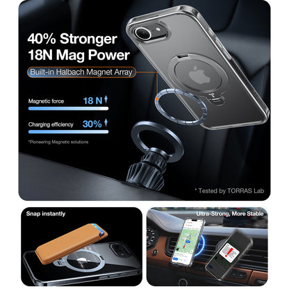 Husa MagSafe pentru Apple iPhone 17e / 16e, Torras, Ostand Spin, Transparenta