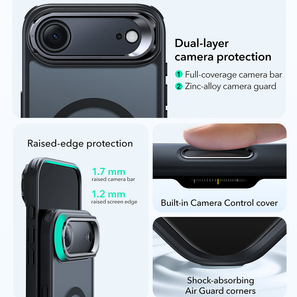 Husa MagSafe pentru Apple iPhone 17 Air, ESR, Classic Hybrid Kickstand, Neagra Satinata