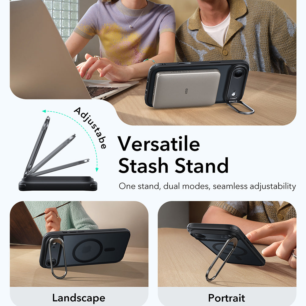 Husa MagSafe pentru Apple iPhone 17 Air, ESR, Classic Hybrid Kickstand, Neagra Satinata