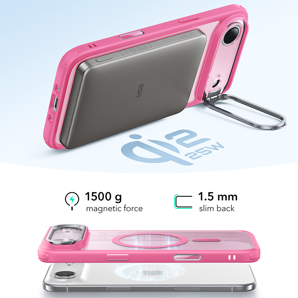 Husa MagSafe pentru Apple iPhone 17 Air, ESR, Classic Hybrid Kickstand, Roz Satinata