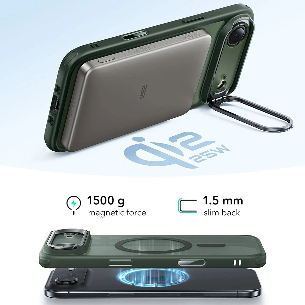 Husa MagSafe pentru Apple iPhone 17 Air, ESR, Classic Hybrid Kickstand, Verde Satinata