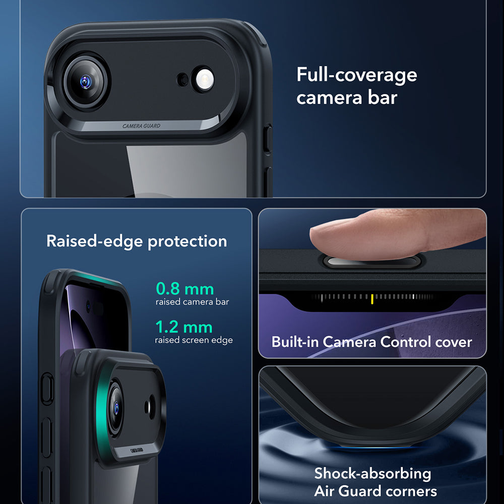 Husa MagSafe pentru Apple iPhone 17 Air, ESR, Classic Hybrid, Neagra Transparenta