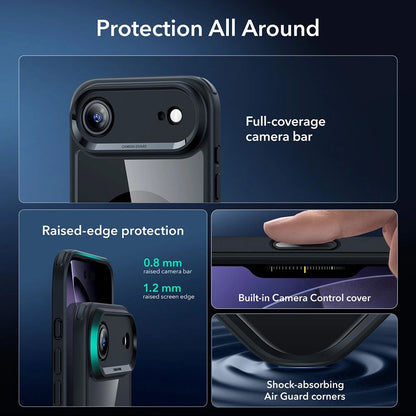 Husa MagSafe pentru Apple iPhone 17 Air, ESR, Classic Hybrid with Screen Protector, Neagra Transparenta