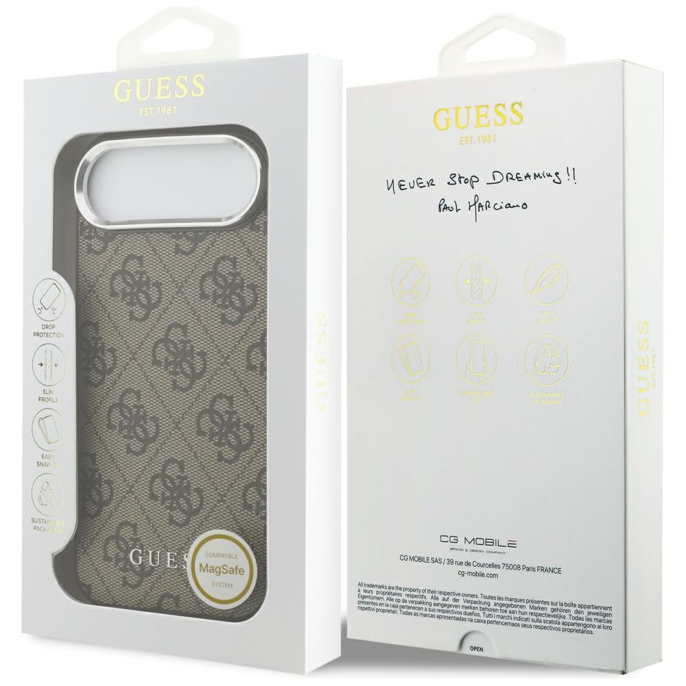 Husa MagSafe pentru Apple iPhone 17 Air, Guess, 4G Classic Logo, Maro
