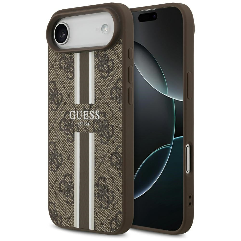 Husa MagSafe pentru Apple iPhone 17 Air, Guess, 4G Printed Stripes, Maro