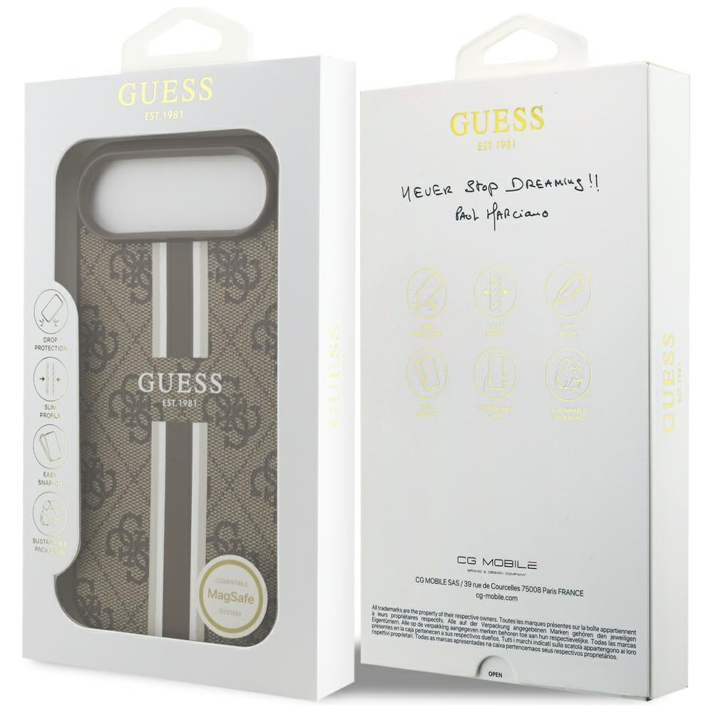 Husa MagSafe pentru Apple iPhone 17 Air, Guess, 4G Printed Stripes, Maro