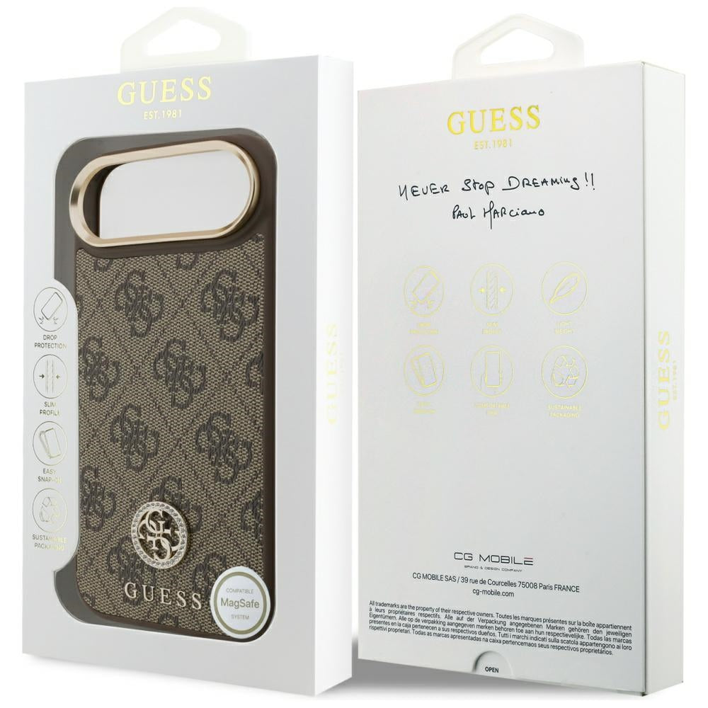 Husa MagSafe pentru Apple iPhone 17 Air, Guess, 4G Strass Logo, Maro