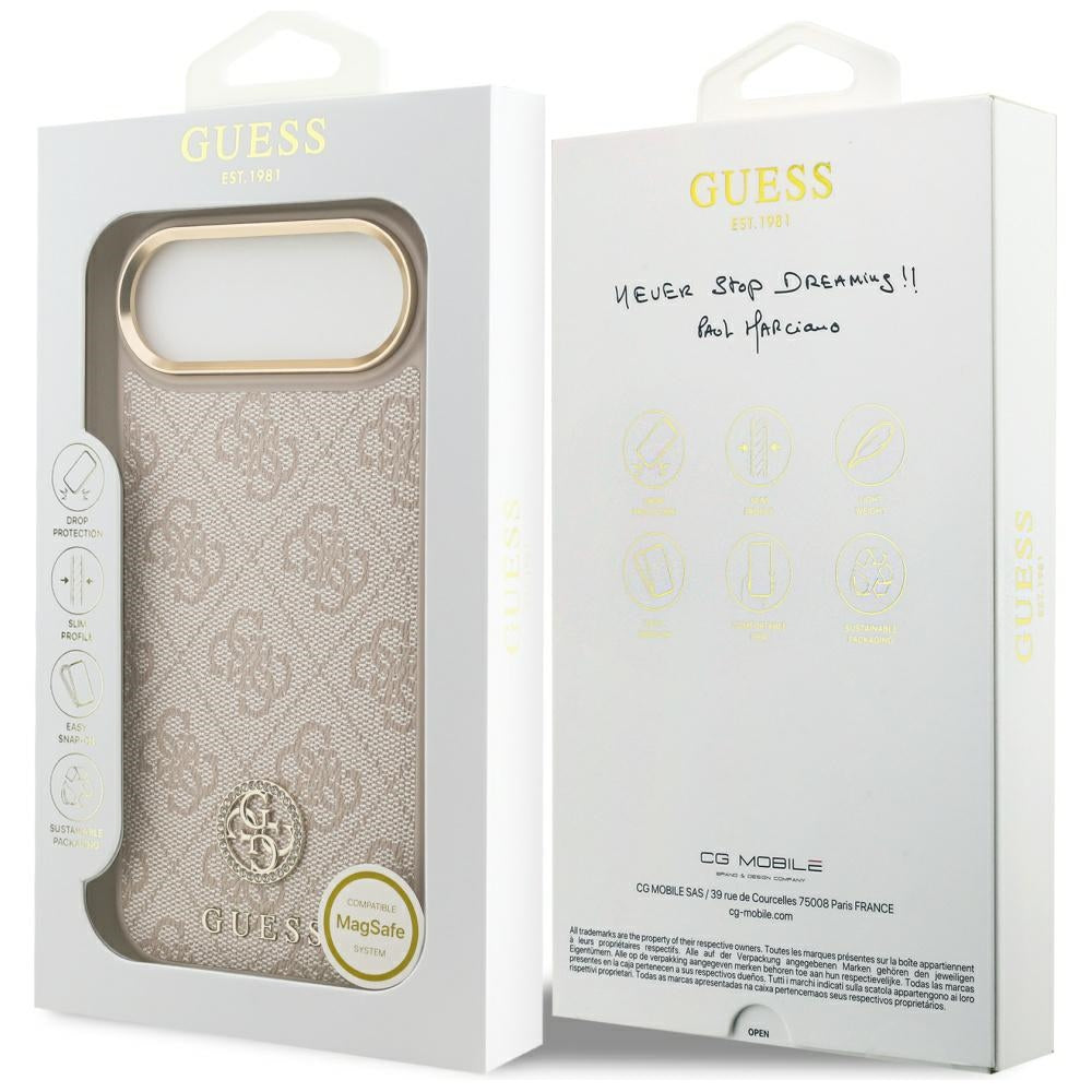 Husa MagSafe pentru Apple iPhone 17 Air, Guess, 4G Strass Logo, Roz