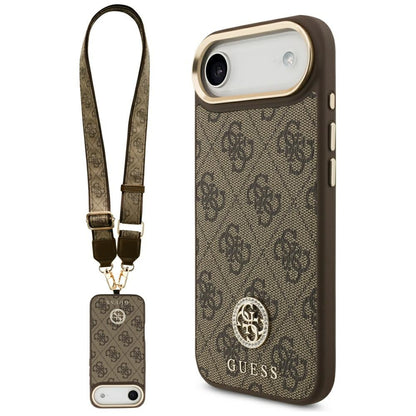 Husa MagSafe pentru Apple iPhone 17 Air, Guess, 4G Strass Logo with Big Strap, Maro