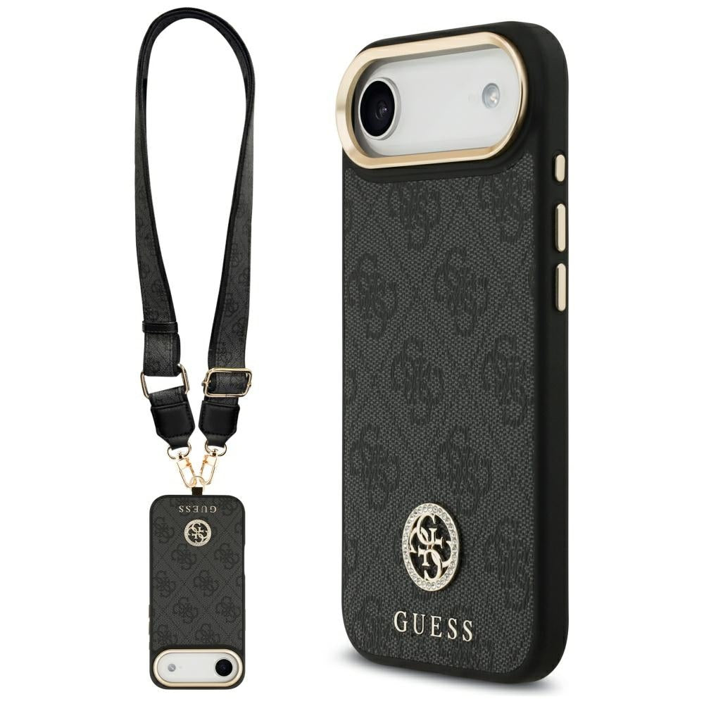 Husa MagSafe pentru Apple iPhone 17 Air, Guess, 4G Strass Logo with Big Strap, Neagra