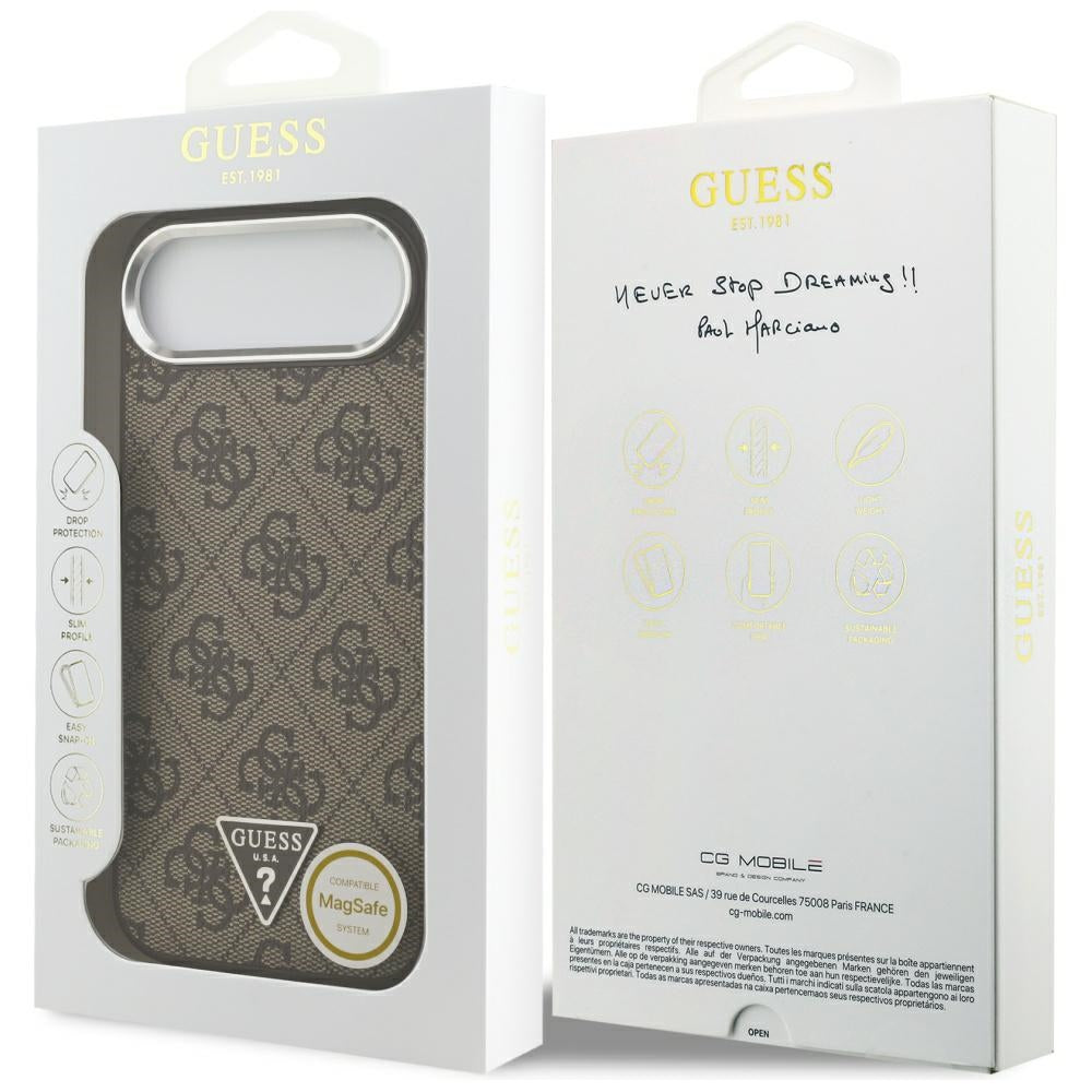 Husa MagSafe pentru Apple iPhone 17 Air, Guess, 4G Triangle Logo, Maro Argintie