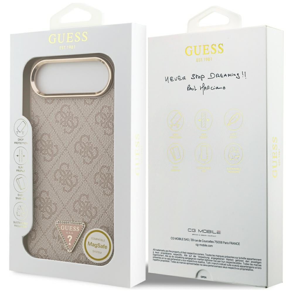Husa MagSafe pentru Apple iPhone 17 Air, Guess, 4G Triangle Logo, Roz Aurie