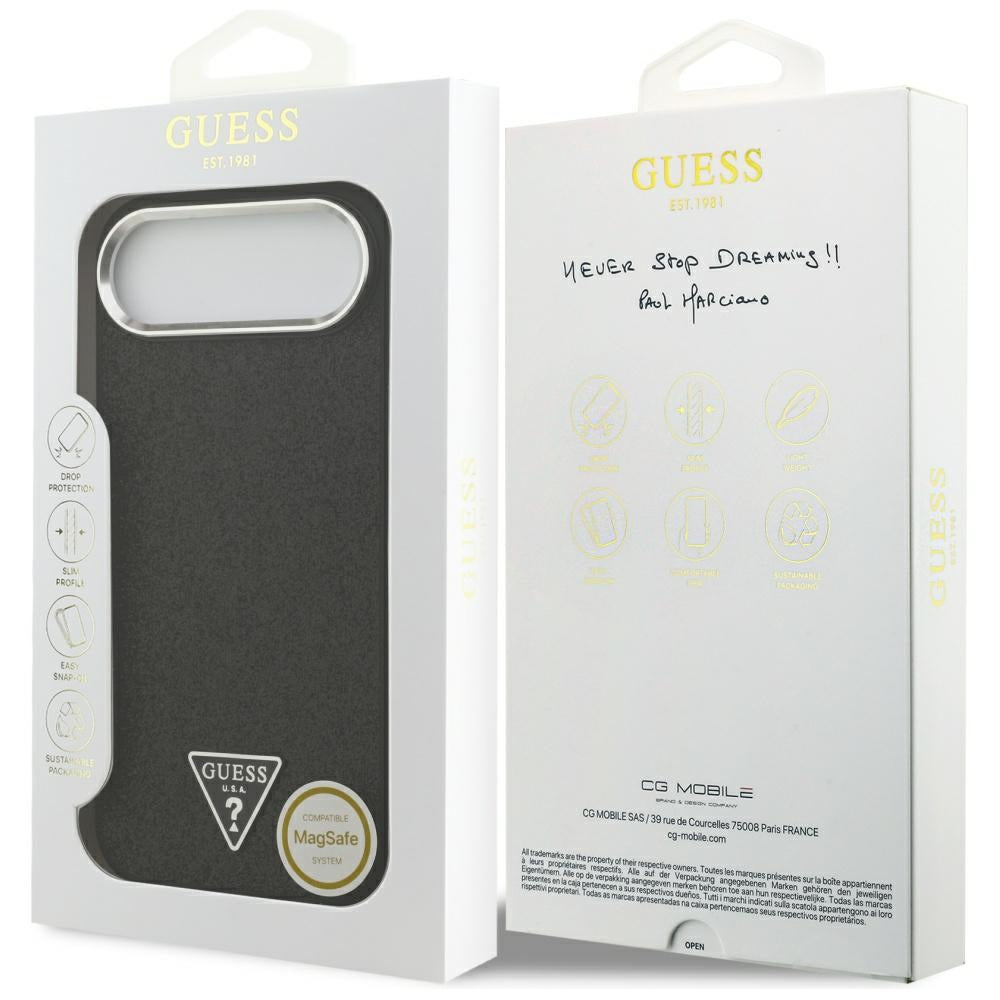 Husa MagSafe pentru Apple iPhone 17 Air, Guess, Glitter Triangle Logo, Neagra