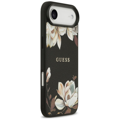 Husa MagSafe pentru Apple iPhone 17 Air, Guess, Grained Flowers, Neagra