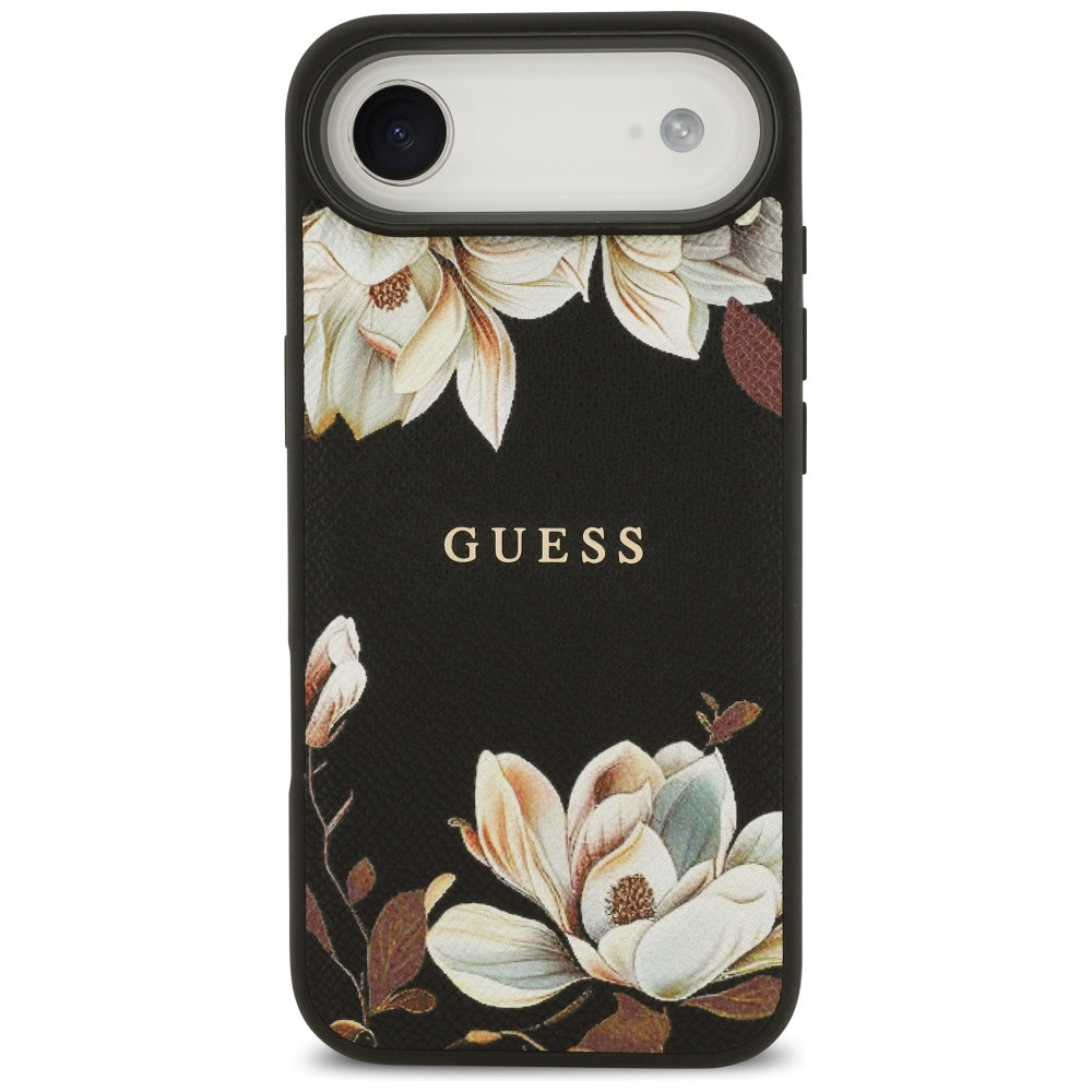 Husa MagSafe pentru Apple iPhone 17 Air, Guess, Grained Flowers, Neagra