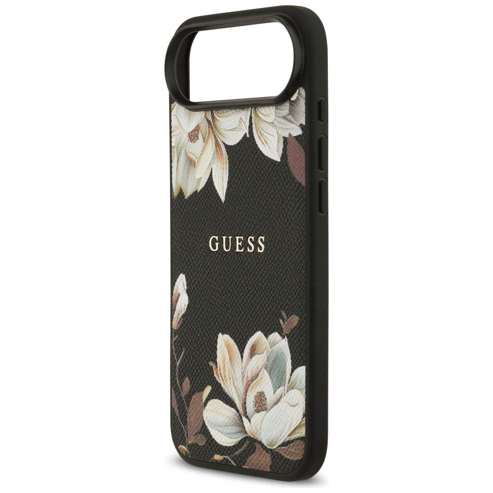 Husa MagSafe pentru Apple iPhone 17 Air, Guess, Grained Flowers, Neagra