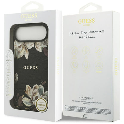 Husa MagSafe pentru Apple iPhone 17 Air, Guess, Grained Flowers, Neagra
