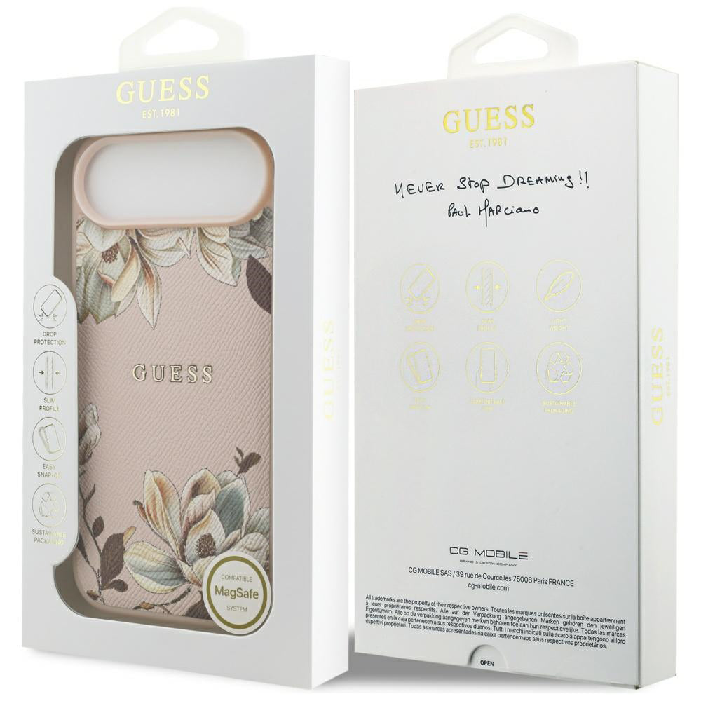 Husa MagSafe pentru Apple iPhone 17 Air, Guess, Grained Flowers, Roz