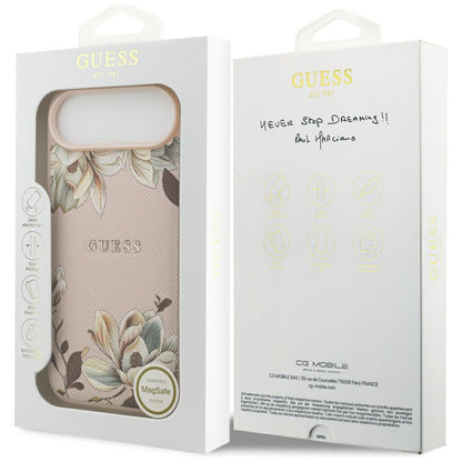 Husa MagSafe pentru Apple iPhone 17 Air, Guess, Grained Flowers, Roz