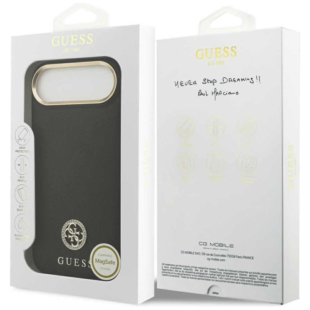 Husa MagSafe pentru Apple iPhone 17 Air, Guess, Grained Strass Logo, Neagra