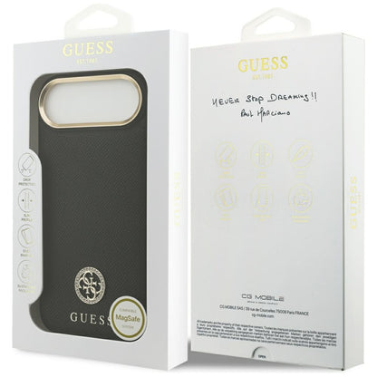 Husa MagSafe pentru Apple iPhone 17 Air, Guess, Grained Strass Logo, Neagra