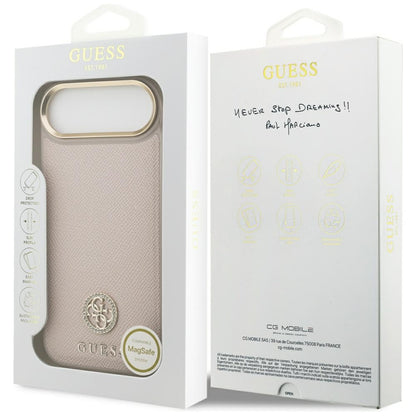 Husa MagSafe pentru Apple iPhone 17 Air, Guess, Grained Strass Logo, Roz