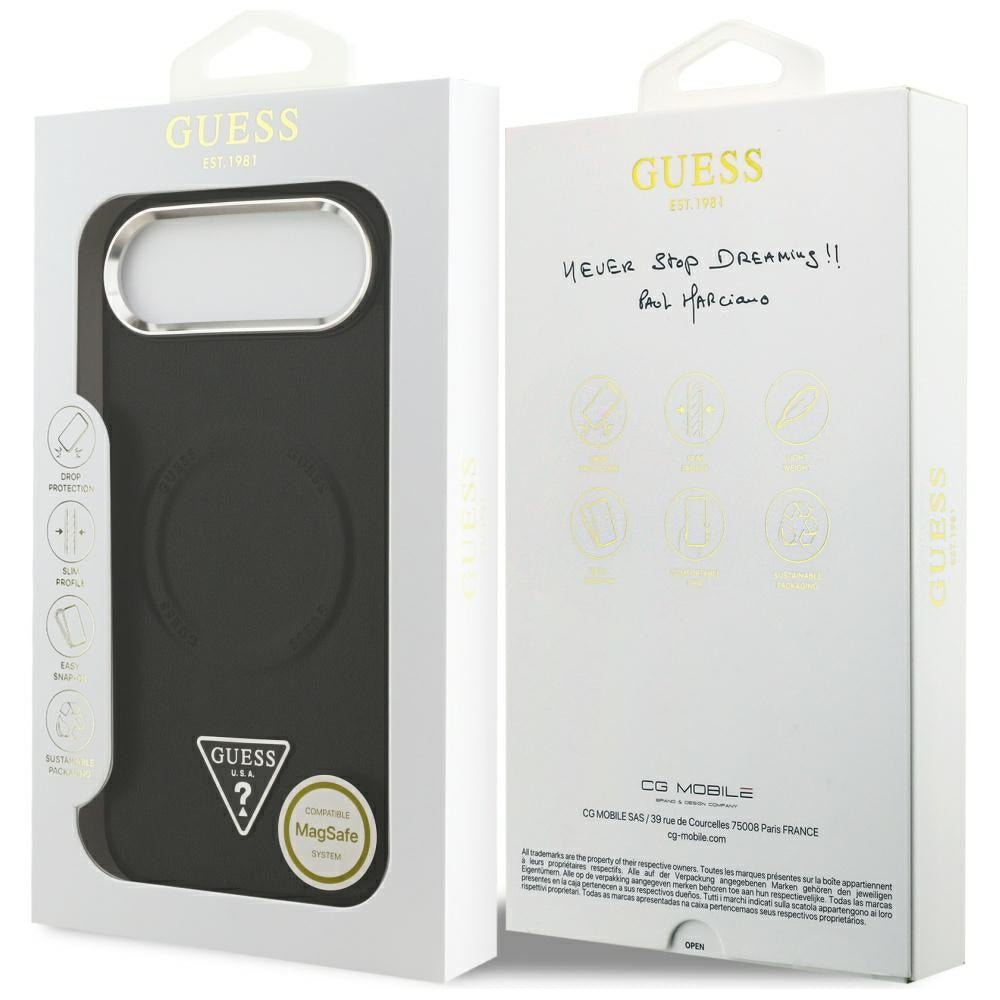 Husa MagSafe pentru Apple iPhone 17 Air, Guess, Triangle Logo, Neagra Argintie