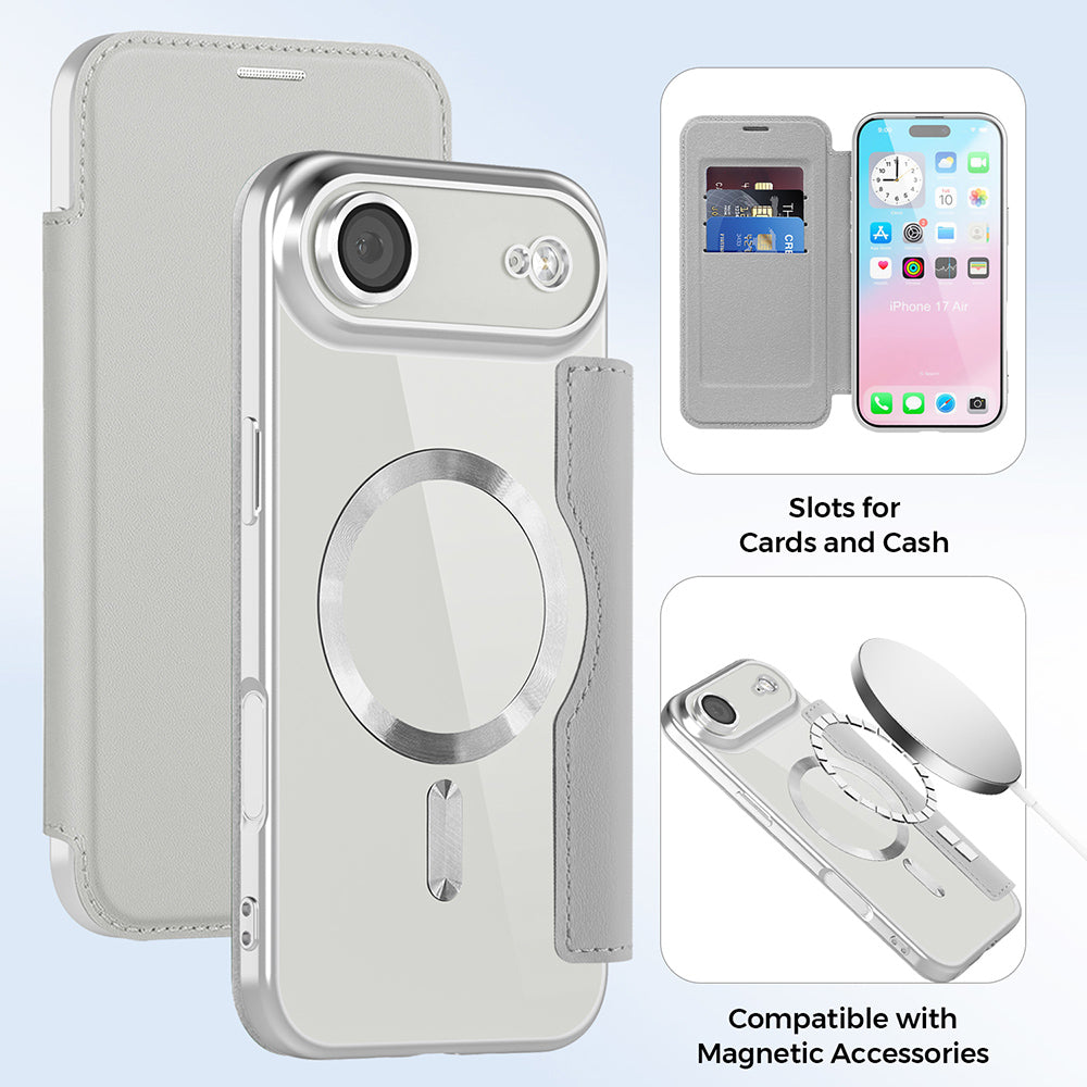 Husa MagSafe pentru Apple iPhone 17 Air, Techsuit, SmartMag Book, Gri