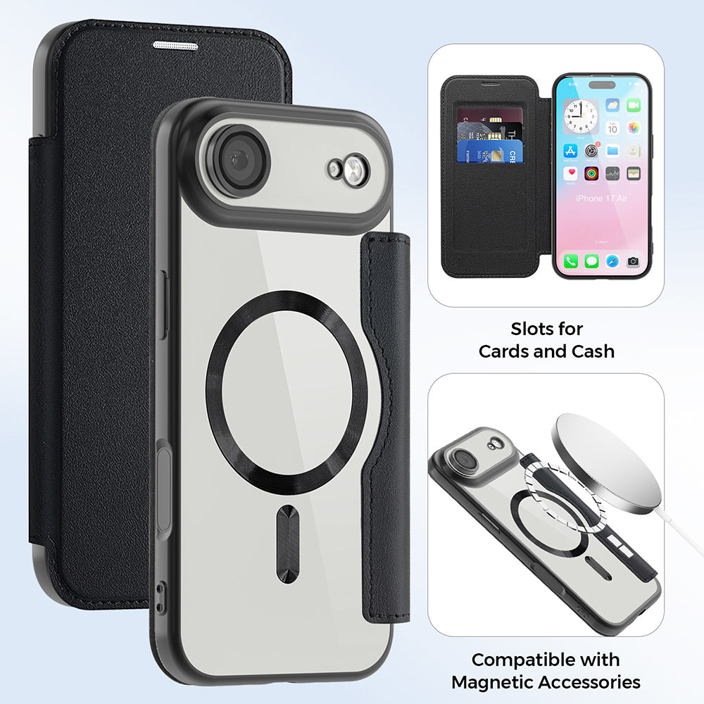 Husa MagSafe pentru Apple iPhone 17 Air, Techsuit, SmartMag Book, Neagra