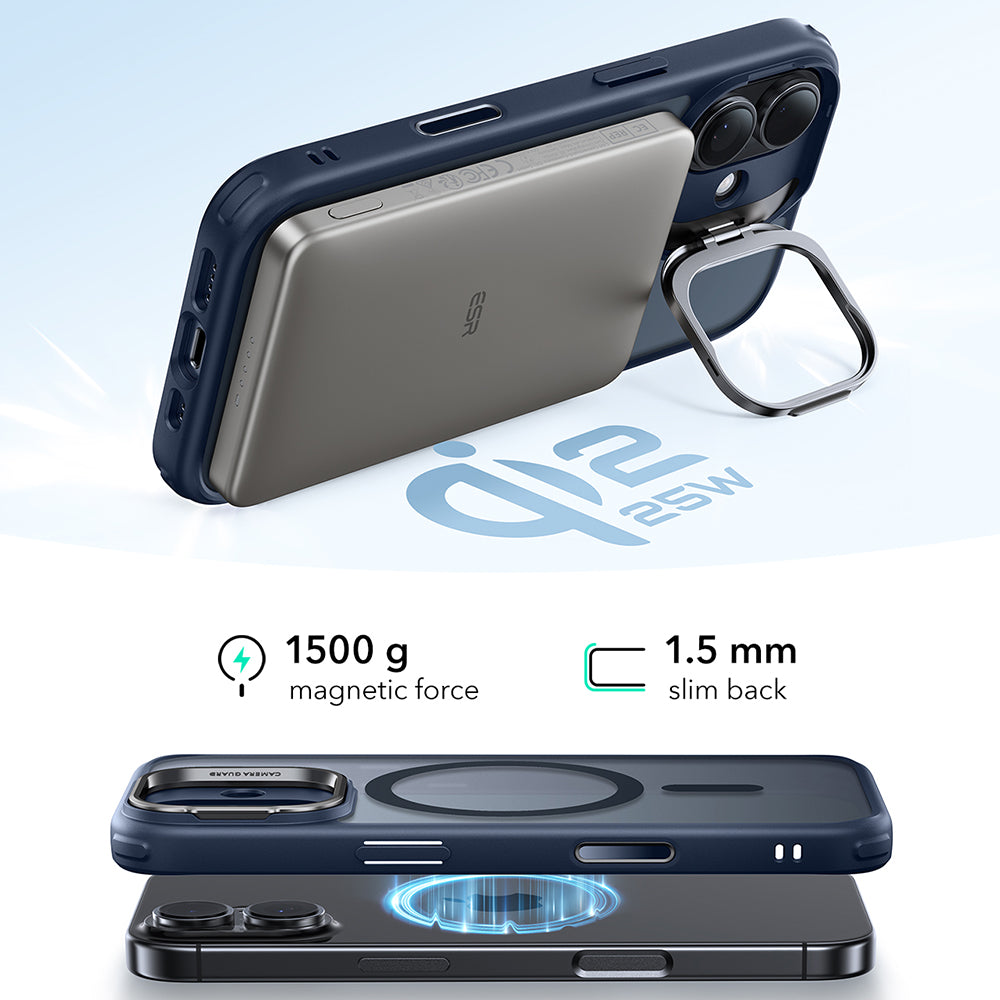 Husa MagSafe pentru Apple iPhone 17, ESR, Classic Hybrid Kickstand, Albastra Satinata