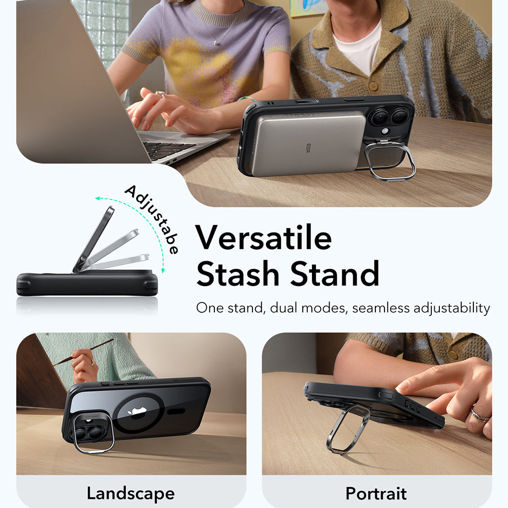 Husa MagSafe pentru Apple iPhone 17, ESR, Classic Hybrid Kickstand, Neagra Transparenta