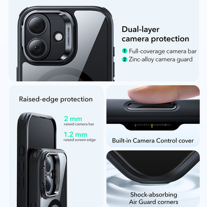 Husa MagSafe pentru Apple iPhone 17, ESR, Classic Hybrid Kickstand, Neagra Transparenta