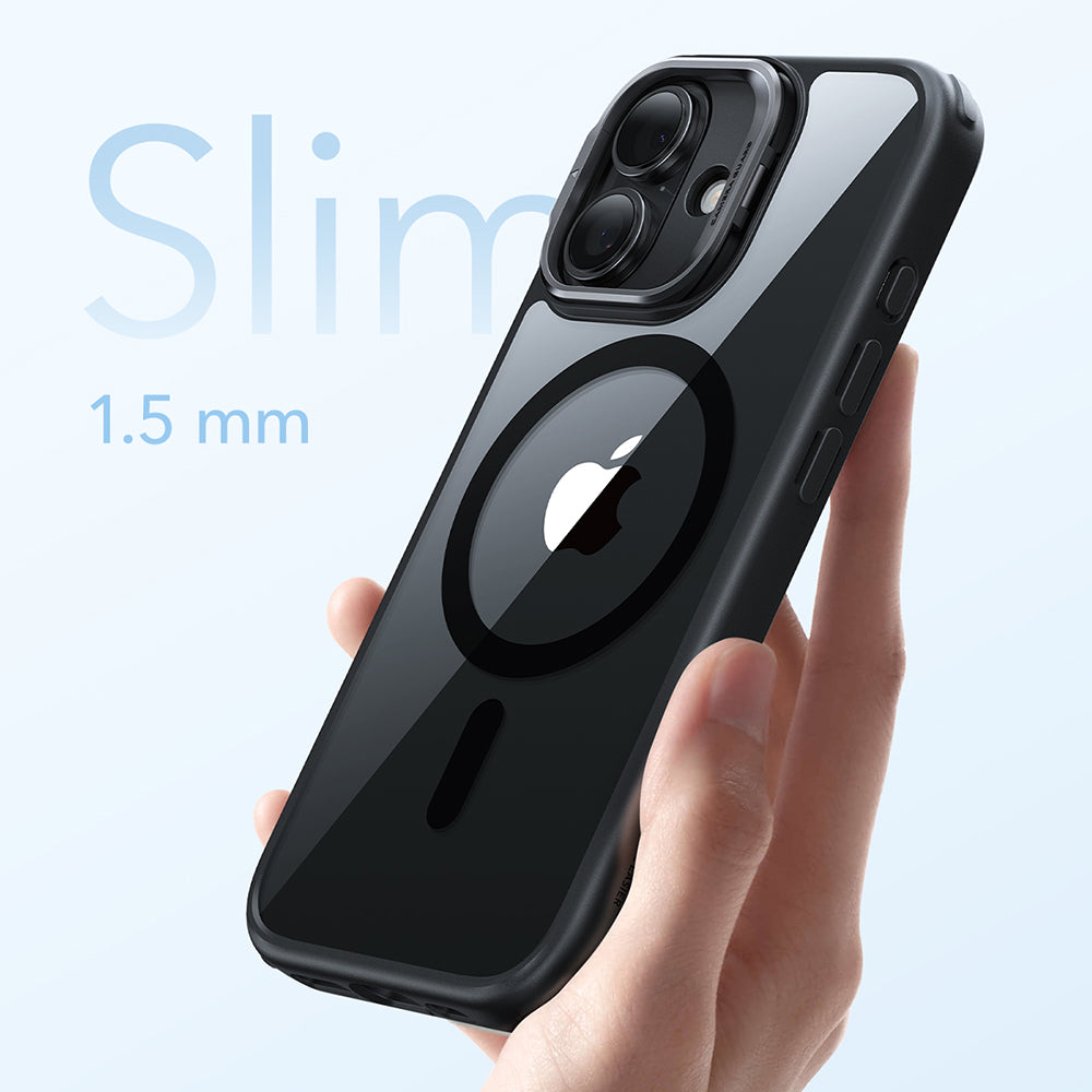 Husa MagSafe pentru Apple iPhone 17, ESR, Classic Hybrid Kickstand, Neagra Transparenta