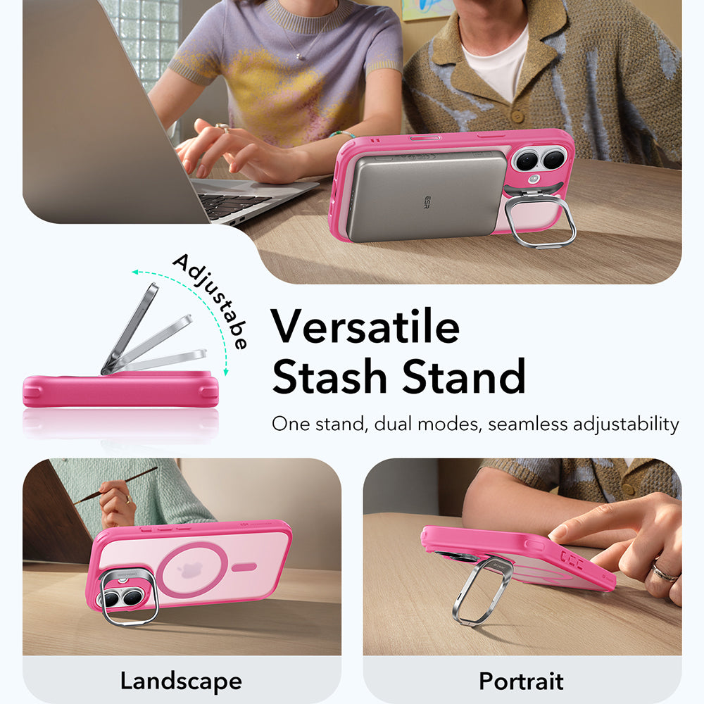 Husa MagSafe pentru Apple iPhone 17, ESR, Classic Hybrid Kickstand, Roz Satinata