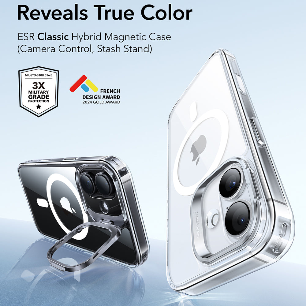 Husa MagSafe pentru Apple iPhone 17, ESR, Classic Hybrid Kickstand, Transparenta