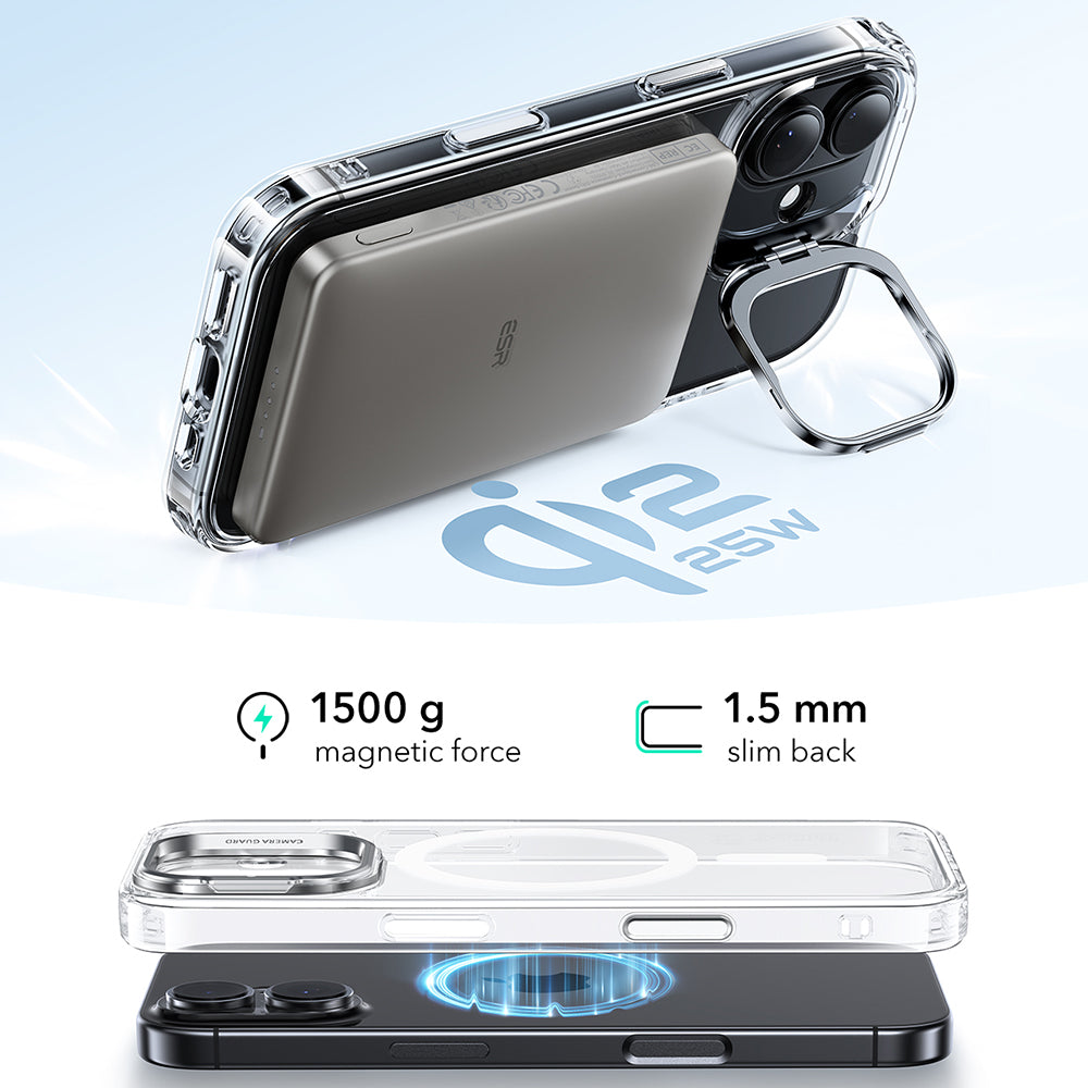 Husa MagSafe pentru Apple iPhone 17, ESR, Classic Hybrid Kickstand, Transparenta