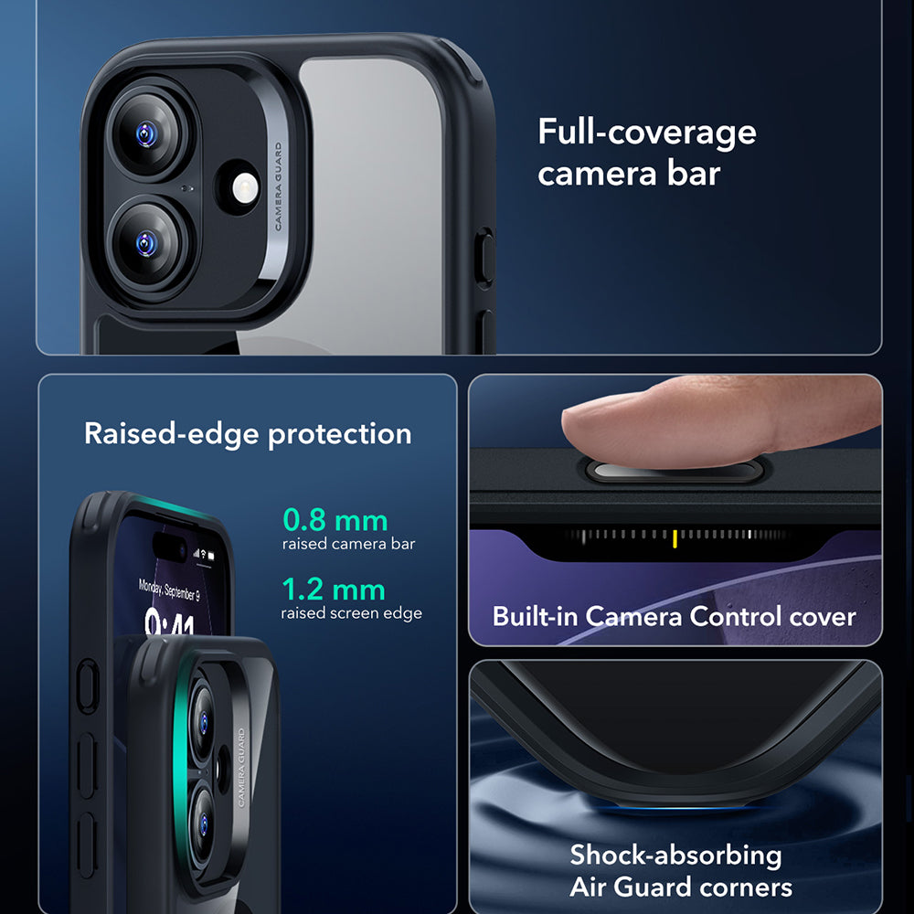 Husa MagSafe pentru Apple iPhone 17, ESR, Classic Hybrid, Neagra Transparenta