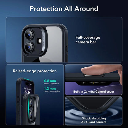 Husa MagSafe pentru Apple iPhone 17, ESR, Classic Hybrid with Screen Protector, Neagra Transparenta