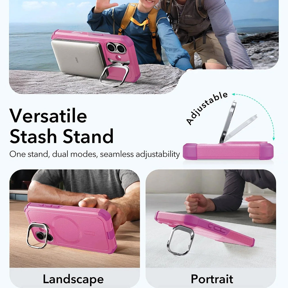 Husa MagSafe pentru Apple iPhone 17, ESR, Cyber Armor Kickstand, Roz