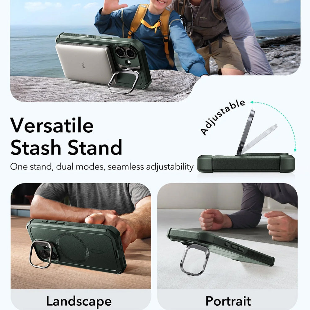 Husa MagSafe pentru Apple iPhone 17, ESR, Cyber Armor Kickstand, Verde